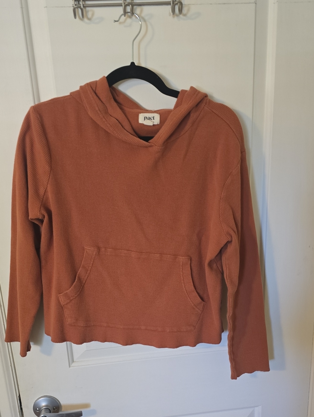 Pact Women's Waffle-Knit Hooded Pullover - Rust Orange